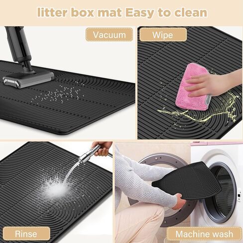 AMOK Cat Litter Mat، حصيرة صندوق فضلات السيليكون كبيرة جدًا مقاس 40 بوصة × 28 بوصة، حصيرة مقاومة للماء للقطط، متينة وسهلة التنظيف، رمادي in Kuwait