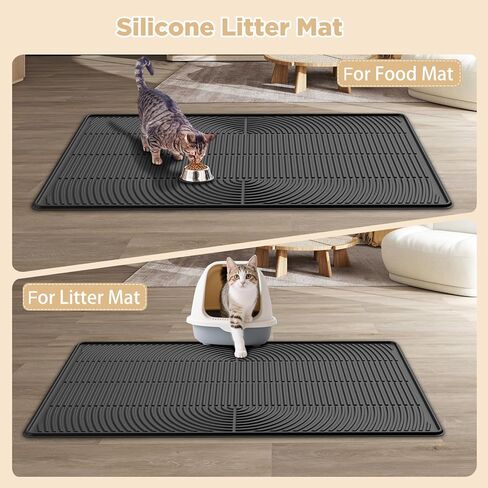 AMOK Cat Litter Mat، حصيرة صندوق فضلات السيليكون كبيرة جدًا مقاس 40 بوصة × 28 بوصة، حصيرة مقاومة للماء للقطط، متينة وسهلة التنظيف، رمادي in Kuwait