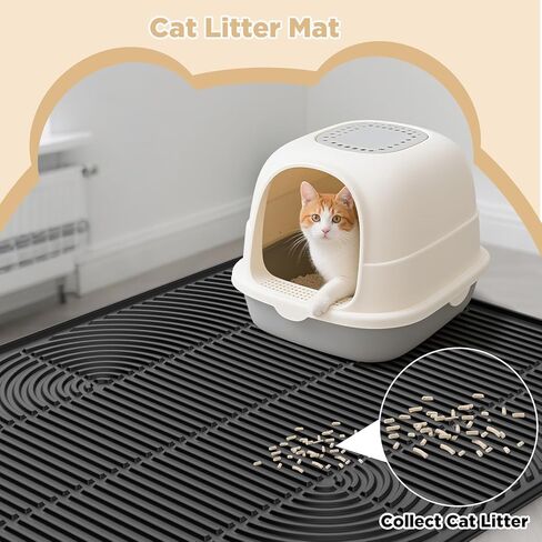 AMOK Cat Litter Mat، حصيرة صندوق فضلات السيليكون كبيرة جدًا مقاس 40 بوصة × 28 بوصة، حصيرة مقاومة للماء للقطط، متينة وسهلة التنظيف، رمادي in Kuwait