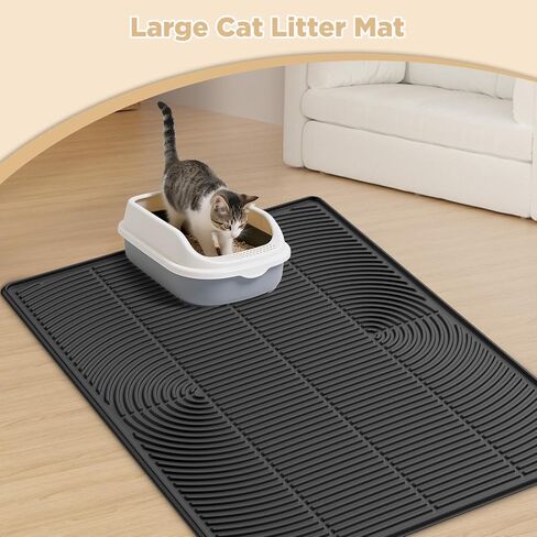 AMOK Cat Litter Mat، حصيرة صندوق فضلات السيليكون كبيرة جدًا مقاس 40 بوصة × 28 بوصة، حصيرة مقاومة للماء للقطط، متينة وسهلة التنظيف، رمادي in Kuwait