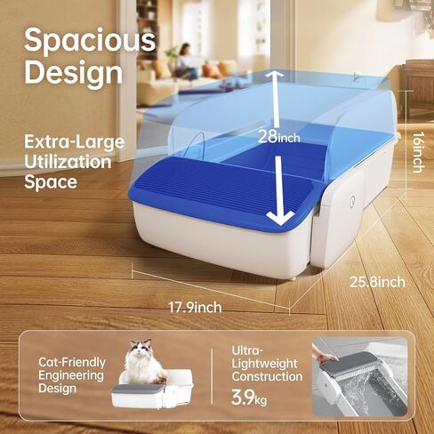 Smart Self-Cleaning Cat Litter Box with APP Control, Automatic Odor-Free Litter Box for Multiple Cats, Large Waste Bin & Trash Bags Included, Open-Top Design, Infrared Safety Sensors in Kuwait