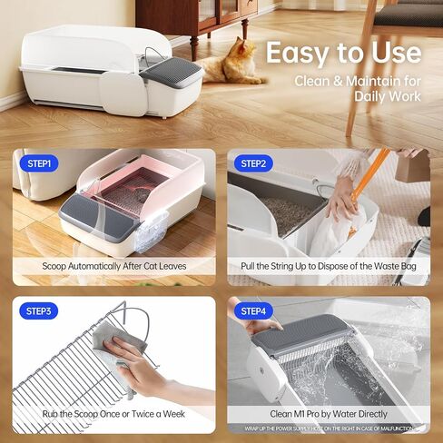 Smart Self-Cleaning Cat Litter Box with APP Control, Automatic Odor-Free Litter Box for Multiple Cats, Large Waste Bin & Trash Bags Included, Open-Top Design, Infrared Safety Sensors in Kuwait