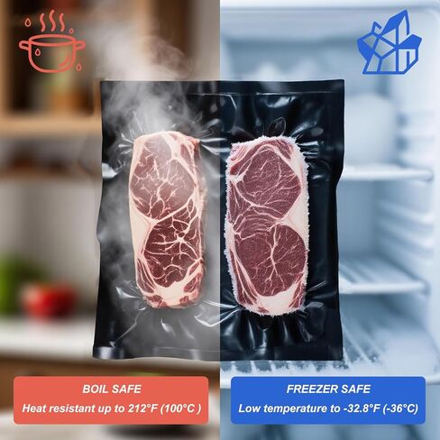 أكياس إغلاق مفرغة من الهواء باللون الأسود والشفاف مقاس 15 بوصة × 20 بوصة، أكياس ختم مفرغة من الهواء سعة 5.5 مل لتخزين الطعام، فيديو Sous Vide، وإعداد الوجبات، درجة تجارية شديدة التحمل، عدد 50 in Kuwait