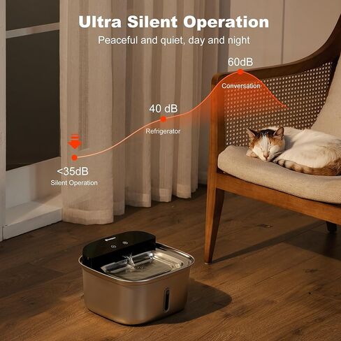 نافورة مياه لاسلكية للقطط من الفولاذ المقاوم للصدأ، موزع مياه أوتوماتيكي لاسلكي سعة 128 أونصة/3.78 لتر للقطط والكلاب، نافورة شرب تعمل بالبطارية للحيوانات الأليفة مع مستشعر حركة، مضخة فائقة الهدوء in Kuwait