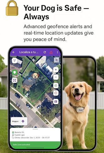 جهاز تعقب GPS ذكي للكلاب - جهاز GPS مقاوم للماء للحيوانات الأليفة مع تتبع في الوقت الفعلي ومناطق آمنة - يتضمن شريحة بيانات - الإصدار الأسود in Kuwait