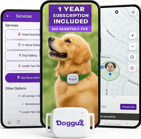 جهاز تعقب GPS ذكي للكلاب - جهاز GPS مقاوم للماء للحيوانات الأليفة مع تتبع في الوقت الفعلي ومناطق آمنة - يتضمن شريحة بيانات - الإصدار الأسود in Kuwait
