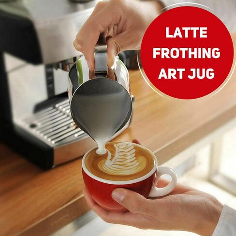 900ml Stainless Steel Milk Frothing Pitcher with Measurement Marks, 32oz Steaming Pitcher for Coffee, Cappuccino, Latte Art Milk Jug Cup for Home & Professional Use (1) in Kuwait