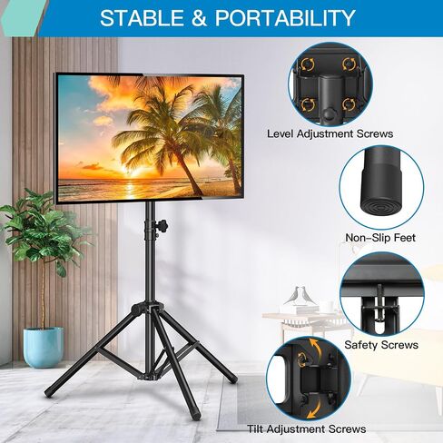 بيرسميث حامل تلفزيون ثلاثي القوائم محمول للتلفزيون بشاشة مسطحة LED LCD OLED مقاس 23-60 بوصة - ارتفاع قابل للتعديل مع فيسا 400 × 400 ملم، يحمل ما يصل إلى 88 باوند PSTM1 in Kuwait