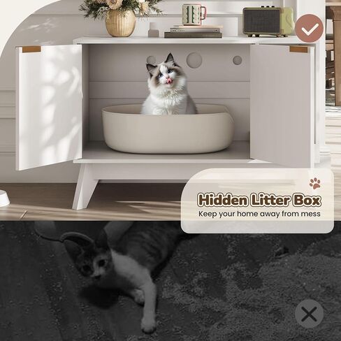 Cat Litter Box Enclosure Hidden Litter Box Furniture with Scratch Pad Cat House Wooden Cat Washroom Cabinet 2-in-1 for Living Room,Hallway,Natural in Saudi Arabia