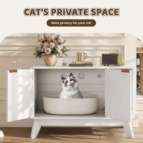 Cat Litter Box Enclosure Hidden Litter Box Furniture with Scratch Pad Cat House Wooden Cat Washroom Cabinet 2-in-1 for Living Room,Hallway,Natural in Saudi Arabia