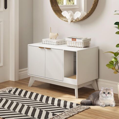 Cat Litter Box Enclosure Hidden Litter Box Furniture with Scratch Pad Cat House Wooden Cat Washroom Cabinet 2-in-1 for Living Room,Hallway,Natural in Saudi Arabia