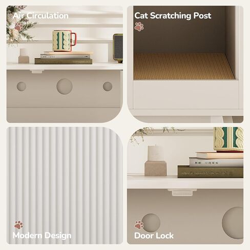 Cat Litter Box Enclosure Hidden Litter Box Furniture with Scratch Pad Cat House Wooden Cat Washroom Cabinet 2-in-1 for Living Room,Hallway,Natural in Saudi Arabia