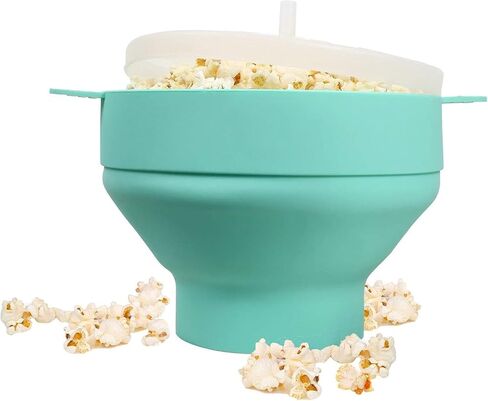 Microwave Popcorn Maker Bowl, Silicone, Collapsible, with Lid, BPA-Free, Dishwasher Safe - Red in Saudi Arabia