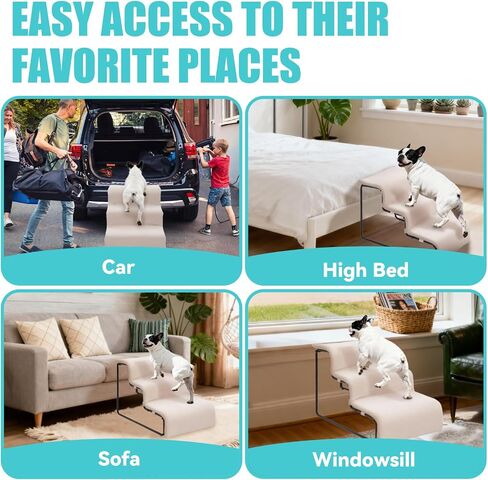 Dog Window Perch with Stairs,Pet Steps for Small Dogs &Cat,Pet Bunk Bed Dog Steps with Seat Elevated Platform Bed Indoor Dogs Ramp Ladder with Foam Upholstery in Saudi Arabia