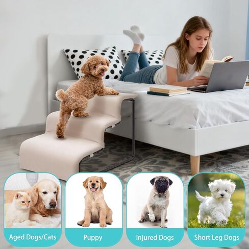 Dog Window Perch with Stairs,Pet Steps for Small Dogs &Cat,Pet Bunk Bed Dog Steps with Seat Elevated Platform Bed Indoor Dogs Ramp Ladder with Foam Upholstery in Saudi Arabia