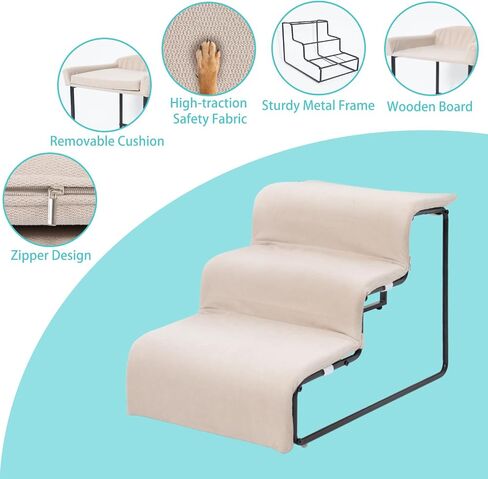 Dog Window Perch with Stairs,Pet Steps for Small Dogs &Cat,Pet Bunk Bed Dog Steps with Seat Elevated Platform Bed Indoor Dogs Ramp Ladder with Foam Upholstery in Saudi Arabia