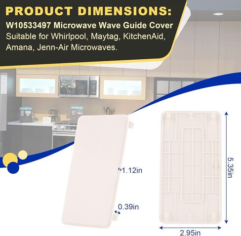 غطاء مدخل الميكروويف W10533497 متوافق مع Whirlpool Maytag KitchenAid Amana غطاء دليل موجة الميكروويف استبدال 3021428 PS8768667 AP5803334 WPW10533497 غطاء الدليل الموجي in Kuwait