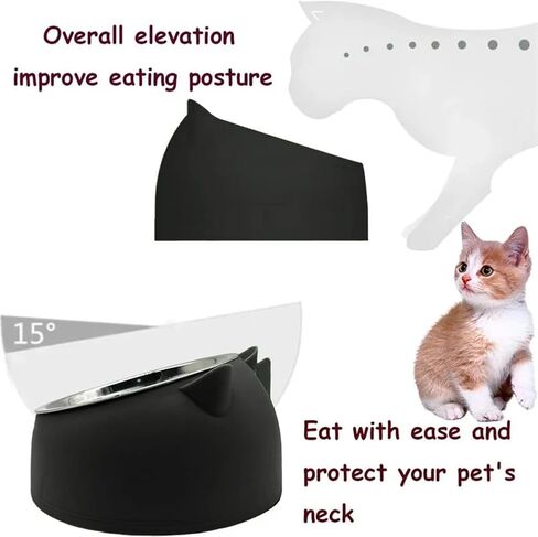 Raised Cat Bowls Stainless Steel Elevated Cats Bowl,Protect Pet's Spines Dishes for Small Dog,Black in Saudi Arabia