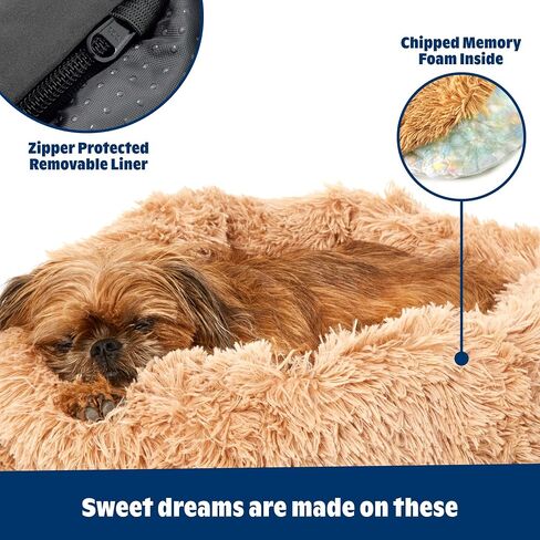 Barkbox Dog Bed, 2-in-1 Memory Foam Donut Cuddler Dog and Cat Bed, Calming Orthopedic Joint Relief Fur Crate Lounger for Pets, Machine Washable + Removable Cover, Waterproof Lining, Includes Toy in Saudi Arabia