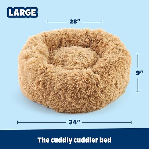 Barkbox Dog Bed, 2-in-1 Memory Foam Donut Cuddler Dog and Cat Bed, Calming Orthopedic Joint Relief Fur Crate Lounger for Pets, Machine Washable + Removable Cover, Waterproof Lining, Includes Toy in Saudi Arabia
