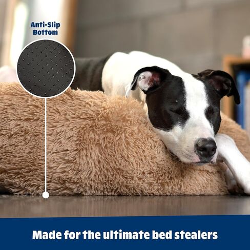 Barkbox Dog Bed, 2-in-1 Memory Foam Donut Cuddler Dog and Cat Bed, Calming Orthopedic Joint Relief Fur Crate Lounger for Pets, Machine Washable + Removable Cover, Waterproof Lining, Includes Toy in Saudi Arabia