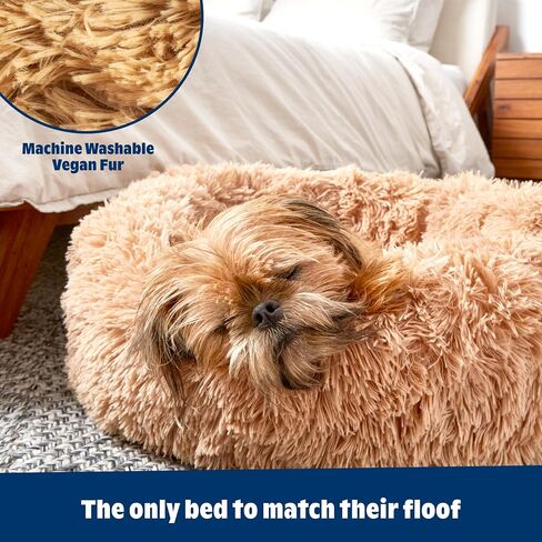 Barkbox Dog Bed, 2-in-1 Memory Foam Donut Cuddler Dog and Cat Bed, Calming Orthopedic Joint Relief Fur Crate Lounger for Pets, Machine Washable + Removable Cover, Waterproof Lining, Includes Toy in Saudi Arabia