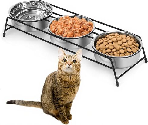 Raised Cat Bowls Dog Cat Feeder Holders 3 Stainless Steel Elevated Dog Water Food Bowls for Cats Puppies Rabbits in Saudi Arabia