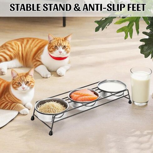 Raised Cat Bowls Dog Cat Feeder Holders 3 Stainless Steel Elevated Dog Water Food Bowls for Cats Puppies Rabbits in Saudi Arabia