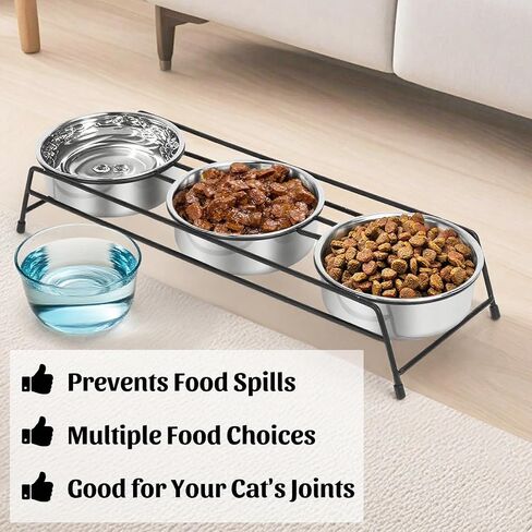 Raised Cat Bowls Dog Cat Feeder Holders 3 Stainless Steel Elevated Dog Water Food Bowls for Cats Puppies Rabbits in Saudi Arabia