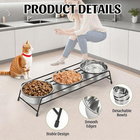 Raised Cat Bowls Dog Cat Feeder Holders 3 Stainless Steel Elevated Dog Water Food Bowls for Cats Puppies Rabbits in Saudi Arabia
