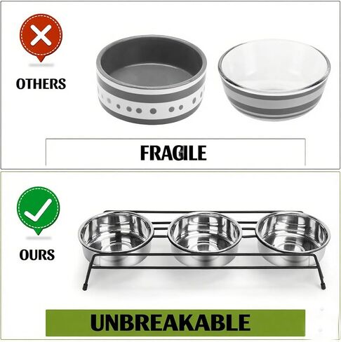 Raised Cat Bowls Dog Cat Feeder Holders 3 Stainless Steel Elevated Dog Water Food Bowls for Cats Puppies Rabbits in Saudi Arabia