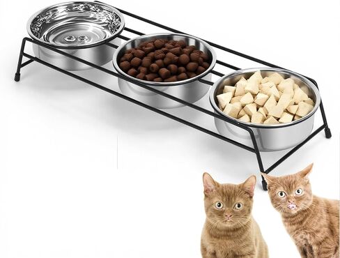 Raised Cat Bowls Dog Cat Feeder Holders 3 Stainless Steel Elevated Dog Water Food Bowls for Cats Puppies Rabbits in Saudi Arabia