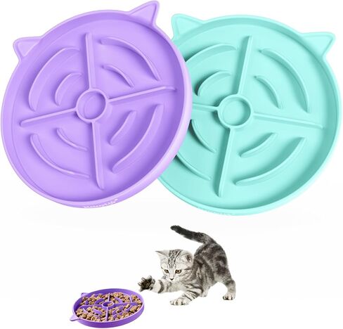 MateeyLife Slow Feeder Cat Bowl, 2 Pcs Cat Puzzle Feeder, Non-Slip Silicone Cat Dish, Prevent Overeating Cat Slow Feeder for Dry and Wet Food, Pet Bowls to Slow Down Eating, Easy to Clean in Saudi Arabia