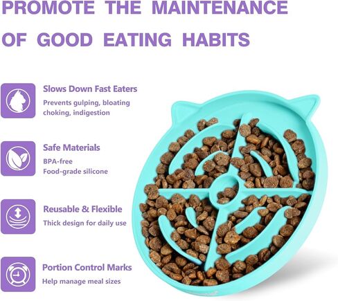 MateeyLife Slow Feeder Cat Bowl, 2 Pcs Cat Puzzle Feeder, Non-Slip Silicone Cat Dish, Prevent Overeating Cat Slow Feeder for Dry and Wet Food, Pet Bowls to Slow Down Eating, Easy to Clean in Saudi Arabia