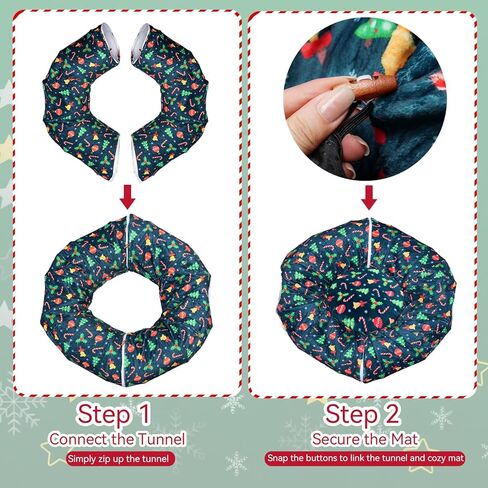 Christmas Cat Tunnel - Cat Proof Christmas Tree Skirt with Washable Cushion, Collapsible Cat Tunnel Bed for Kitten Puppy Rabbit in Kuwait