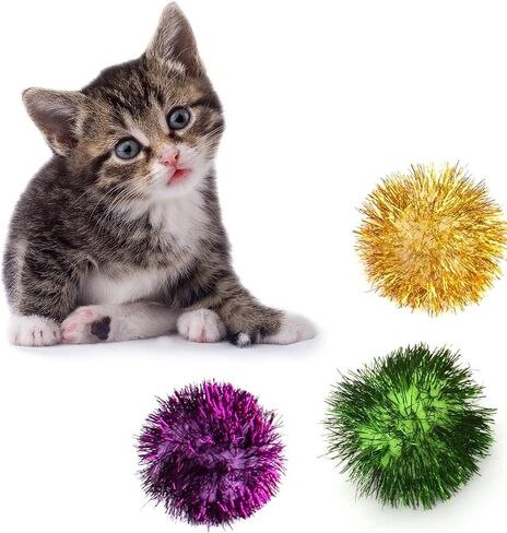 AUEAR, 12 Pack 2 Inch Sparkle Ball Shiny Glitter Tinsel Pom Poms Interactive Cat Balls for Kittens (6 Colors) in Saudi Arabia