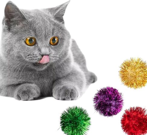 AUEAR, 12 Pack 2 Inch Sparkle Ball Shiny Glitter Tinsel Pom Poms Interactive Cat Balls for Kittens (6 Colors) in Saudi Arabia