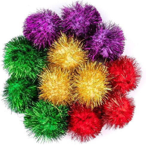 AUEAR, 12 Pack 2 Inch Sparkle Ball Shiny Glitter Tinsel Pom Poms Interactive Cat Balls for Kittens (6 Colors) in Saudi Arabia