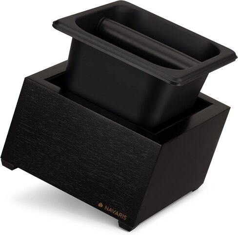 Navaris Coffee Knock Box - Stainless Steel and Wood Bin for Espresso Machine Coffee Grounds - With Silicone Bar for Knocking Filter Grinds - Black in Saudi Arabia