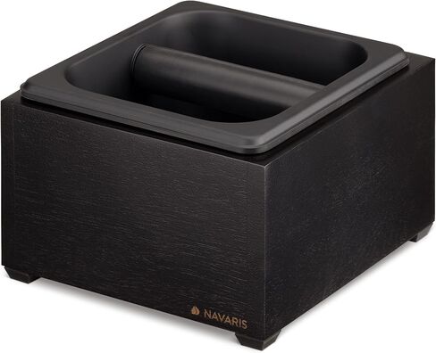 Navaris Coffee Knock Box - Stainless Steel and Wood Bin for Espresso Machine Coffee Grounds - With Silicone Bar for Knocking Filter Grinds - Black in Saudi Arabia