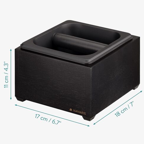Navaris Coffee Knock Box - Stainless Steel and Wood Bin for Espresso Machine Coffee Grounds - With Silicone Bar for Knocking Filter Grinds - Black in Saudi Arabia