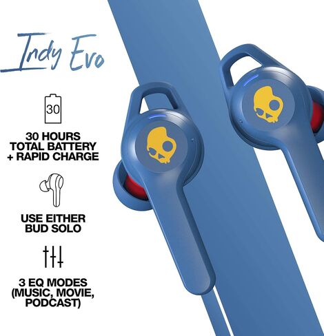 Skullcandy Indy Evo In-Ear Wireless Earbuds, 30 Hr Battery, Microphone, Works with iPhone Android and Bluetooth Devices - Black in Kuwait