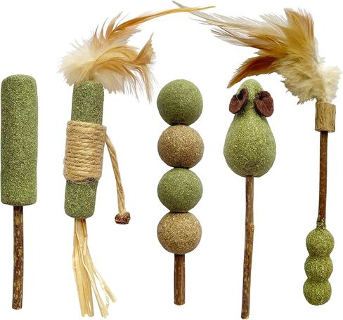 لعبة القطط التفاعلية للقطط من النعناع البري وسيلفرفين، ألعاب قطط وعصي فضية طبيعية للقطط، ألعاب شفاء تفاعلية داخلية للقطط الأليفة (5 عبوات) in Kuwait