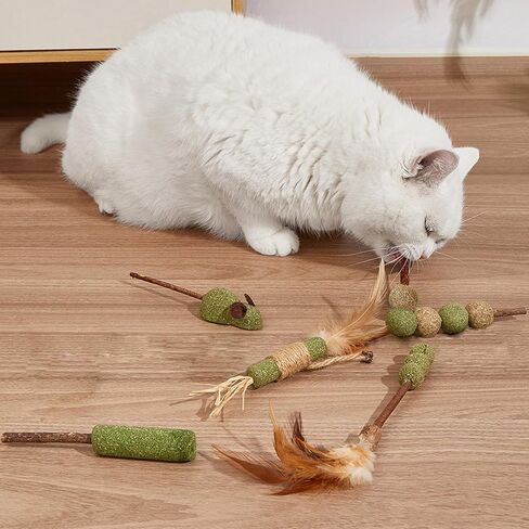 لعبة القطط التفاعلية للقطط من النعناع البري وسيلفرفين، ألعاب قطط وعصي فضية طبيعية للقطط، ألعاب شفاء تفاعلية داخلية للقطط الأليفة (5 عبوات) in Kuwait
