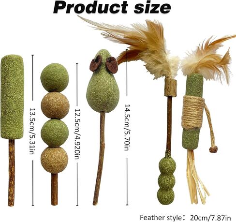 لعبة القطط التفاعلية للقطط من النعناع البري وسيلفرفين، ألعاب قطط وعصي فضية طبيعية للقطط، ألعاب شفاء تفاعلية داخلية للقطط الأليفة (5 عبوات) in Kuwait