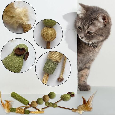لعبة القطط التفاعلية للقطط من النعناع البري وسيلفرفين، ألعاب قطط وعصي فضية طبيعية للقطط، ألعاب شفاء تفاعلية داخلية للقطط الأليفة (5 عبوات) in Kuwait