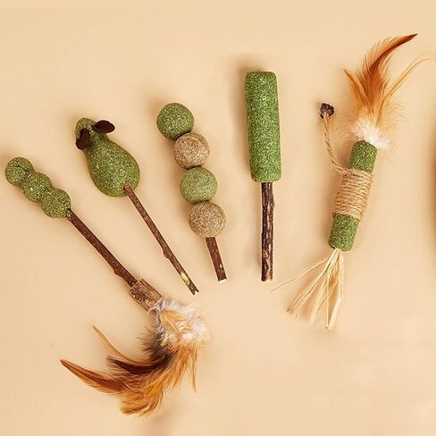 لعبة القطط التفاعلية للقطط من النعناع البري وسيلفرفين، ألعاب قطط وعصي فضية طبيعية للقطط، ألعاب شفاء تفاعلية داخلية للقطط الأليفة (5 عبوات) in Kuwait