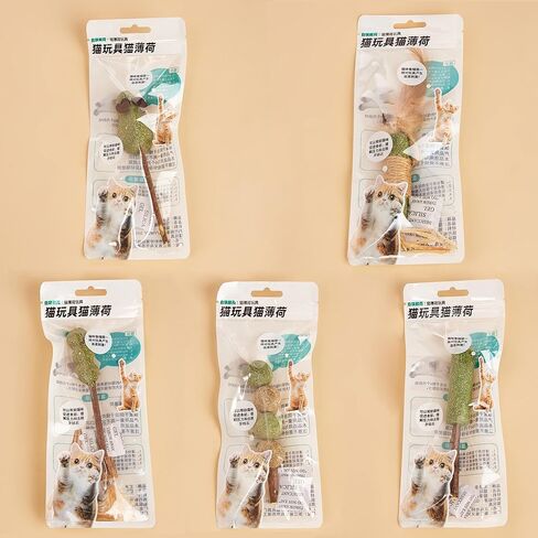 لعبة القطط التفاعلية للقطط من النعناع البري وسيلفرفين، ألعاب قطط وعصي فضية طبيعية للقطط، ألعاب شفاء تفاعلية داخلية للقطط الأليفة (5 عبوات) in Kuwait