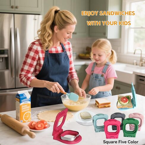 Square Sandwich Cutter and Sealer, Pocket PBJ/Sandwich Maker(3.7"Cutting Diameter)- BPA-Free & Dishwasher Safe, Kid-Friendly for Breakfast/Lunchboxes, Easy-to-Use for Boys & Girls in Kuwait