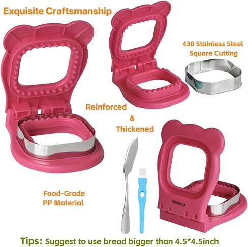 Square Sandwich Cutter and Sealer, Pocket PBJ/Sandwich Maker(3.7"Cutting Diameter)- BPA-Free & Dishwasher Safe, Kid-Friendly for Breakfast/Lunchboxes, Easy-to-Use for Boys & Girls in Kuwait